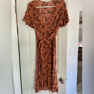 Rust Floral Midi Dress